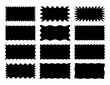 © Iryna - Set of rectangle shape frames with zigzag edge. Uneven zigzag rectangular shapes. Jagged rectangle. Isolated elements for design of text box, badge, banner