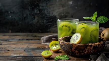 Juice drink with fresh kiwi fruit