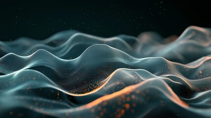 Poster - Waves of light and color illuminate an abstract landscape in a dark setting with subtle movement