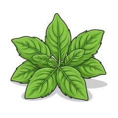 Wall Mural - a green leaf of basil plant on a white background.