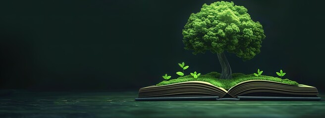 Canvas Print - A tree growing from an open book, symbolizing the power of nature and the beauty of reading.