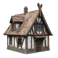 Wall Mural - PNG Quaint medieval cottage in rural landscape