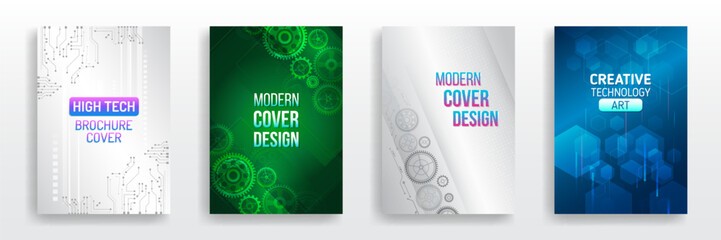 Wall Mural - Scientific cover template for presentation, banner. Page layout set for sci-fi. Set of high-tech covers for marketing. Modern technology design for posters. Futuristic background for flyer, brochure.