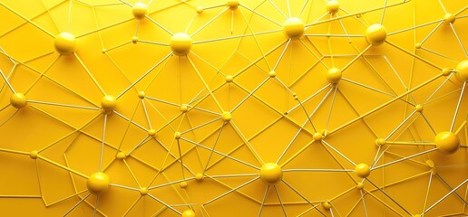 Abstract yellow background with connected spheres and lines.  of network, connection, and communication concept.