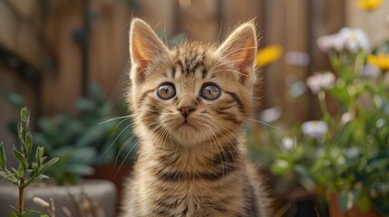 Wall Mural - Adorable Kitten Looking Up With Big Eyes