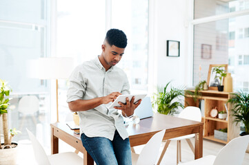 Leinwandbilder - Web design, tablet and business man in office for planning, online networking and project development. Creative company, digital agency and person on tech for user interface, research and website