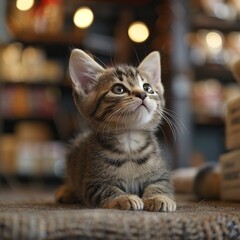 Sticker - Adorable Kitten Looking Upward with Curiosity