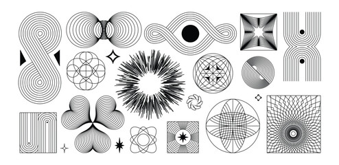 Aufkleber - Vector minimal geometric illustrations set - trendy abstract aesthetic linear compositions, prints, frames and graphic design elements