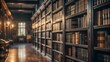 © Mystery - illustration of bookshelf in library with blurred background