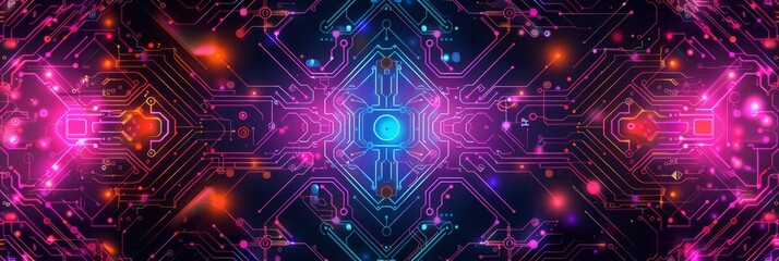 Poster - Stunning digital art featuring vibrant neon colors and cosmic elements, perfect for futuristic designs.