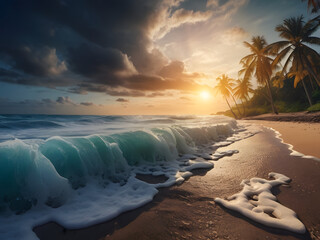 Wall Mural - sunset on the beach,beach with palm trees