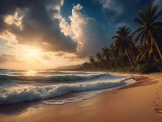 Wall Mural - sunset on the beach,beach with palm trees