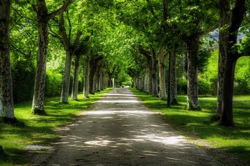  tree-lined street. Beautiful simple AI generated image in 4K, unique.