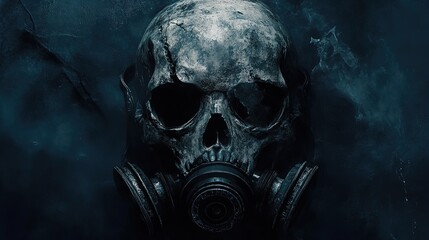 Wall Mural - Futuristic Gas Mask Skull Poster: A Stunning Artwork with Corroded Details and Dark Shadows Perfect for Sport-Themed Interiors or Edgy Decor