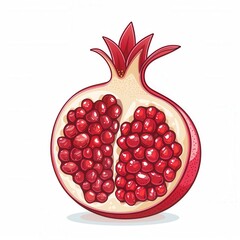 Artistic drawing painting of fresh pomegranate fruit seed grain leaf