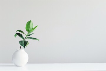 Aufkleber - A minimalist image featuring a small green plant in a white pot placed on a white surface against a white background, symbolizing simplicity and serenity.