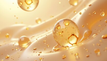 Poster -  Golden droplets of liquid closeup