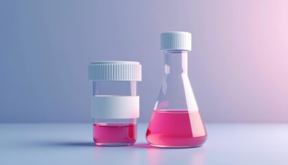 Wall Mural -  Containers of vibrant pink liquid possibly a chemical or dye with a scientific or laboratory theme