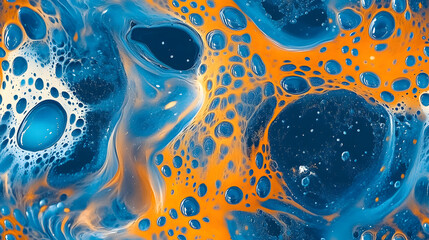 Sticker - Vibrant abstract art featuring blue and orange fluid patterns with intricate bubbles and swirls