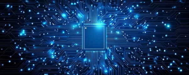 Poster - Futuristic computer circuit board with glowing blue connections