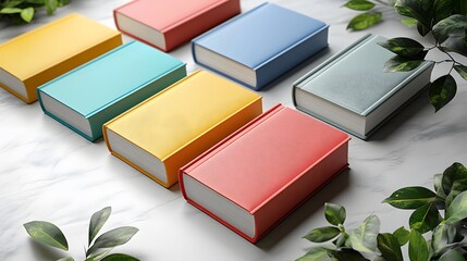 Modern 3D book mockup set with books arranged in a diagonal pattern, showcasing cover designs on a white background.