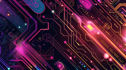 Poster - An abstract representation of a complex circuit design, richly infused with vibrant and striking neon colors