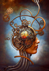 Wall Mural - Steampunk illustration of a human brain