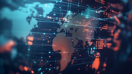 Poster - Global network map with bright connections highlighting countries and cities at nighttime