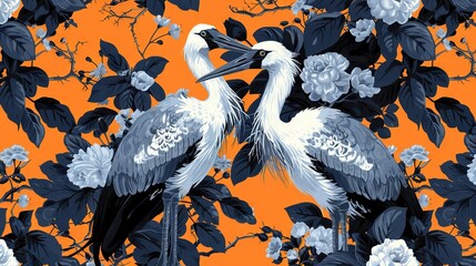   Two birds perched on a leafy tree branch