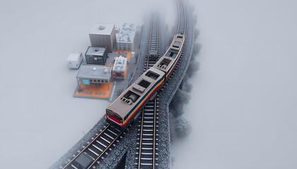 Aerial shot of train arriving to mexico city isolated with white highlights, png