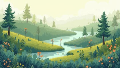 Sticker -  Enchanting forest stream in a serene landscape