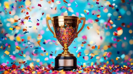 Wall Mural - Golden Trophy with Confetti.