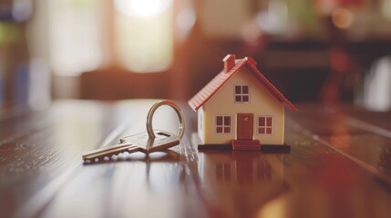 Poster - A small white house with a key on the table next to it