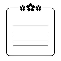 Wall Mural - Thin Black Line Frame with Floral Decorations and Note Lines - Template for Planner Designs - Isolated on Transparent Background