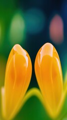 Canvas Print - Two yellow flowers with a green background in the foreground, AI