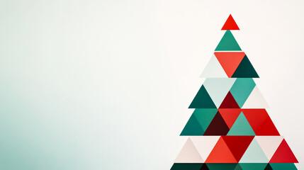 Sticker - Abstract background with red and green triangles forming a Christmas tree on a gradient from white to deep green 