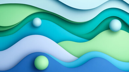 Poster - Soft pastel gradient background with calming blue and green hues subtle wave patterns and minimal geometric shapes floating softly 