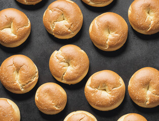 Wall Mural - A row of bagels are sitting on a counter