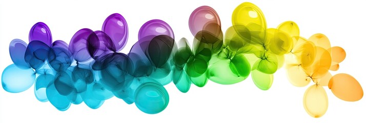 Poster - Cascading Arc of Rainbow Colored Balloons in a Digital Airbrush Style on a White Background