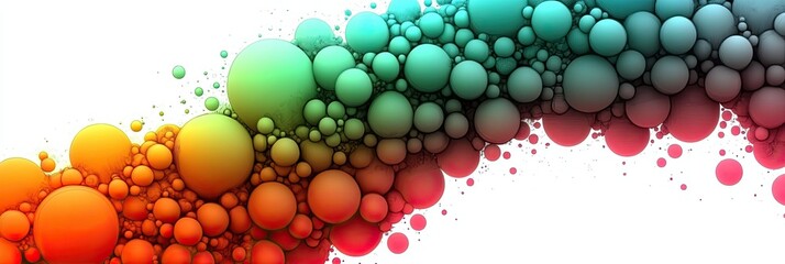 Poster - Cascading Arc of Rainbow Gradient Balloons on a White Background