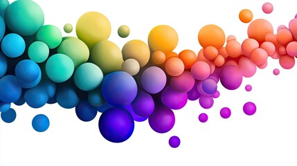 Poster - Cascading Arc of Rainbow Colored Balloons in a Digital Airbrush Illustration on a White Background