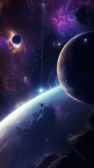 Poster - Captivating Cosmic Landscape With Planets, Glowing Stars, and an Ethereal Atmosphere at the Edge of the Universe