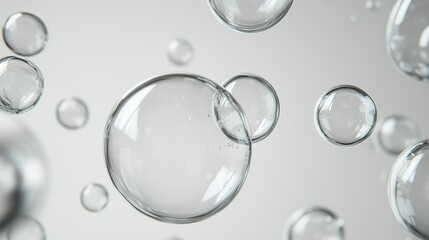 Poster - transparent bubbles floating in the air against a light background