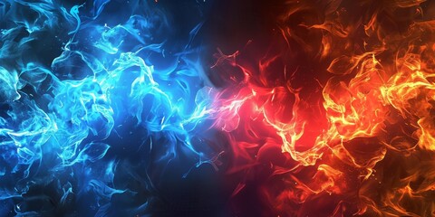 Poster - Vibrant and swirling flames in shades of blue and rich red create a captivating and stunning abstract background