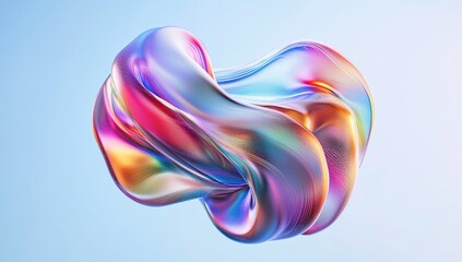 Poster - Abstract background in nature. Transparent glossy glass ribbon on water. Holographic curved wave in motion. Iridescent design element for banner backgrounds, wallpapers.