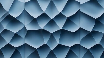 Poster - Seamless 3D Geometric Wallpaper in Chambray Blue with Raised Shapes and Soft Shadows