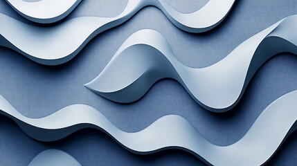 Poster - Seamless 3D Geometric Wallpaper in Chambray Blue with Raised Shapes and Soft Shadows
