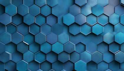 Poster - Seamless 3D Chambray Blue Hexagonal Tiles Creating a Honeycomb Effect