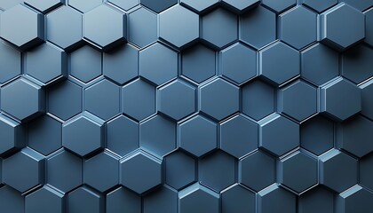 Poster - Seamless 3D Chambray Blue Hexagonal Tiles Creating a Honeycomb Effect