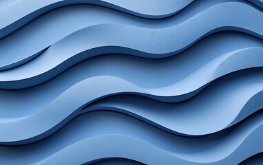 Poster - Seamless 3D Wallpaper with Overlapping Wavy Lines in Chambray Blue